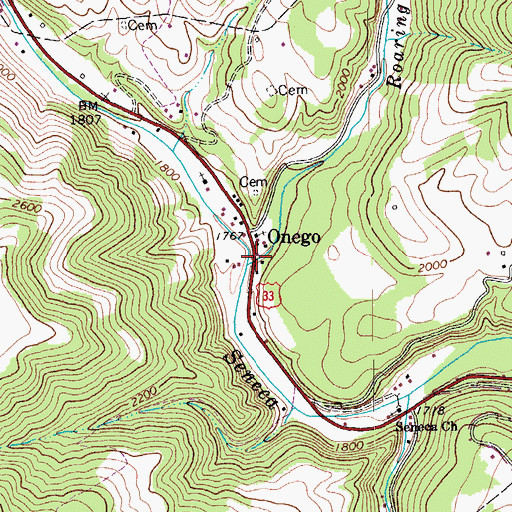 Topographic Map of Roaring Creek, WV