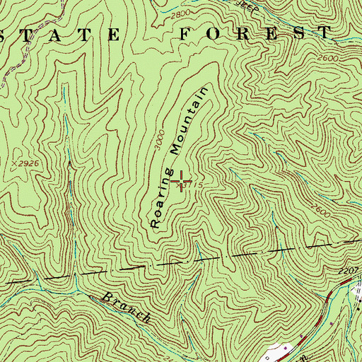 Topographic Map of Roaring Mountain, WV