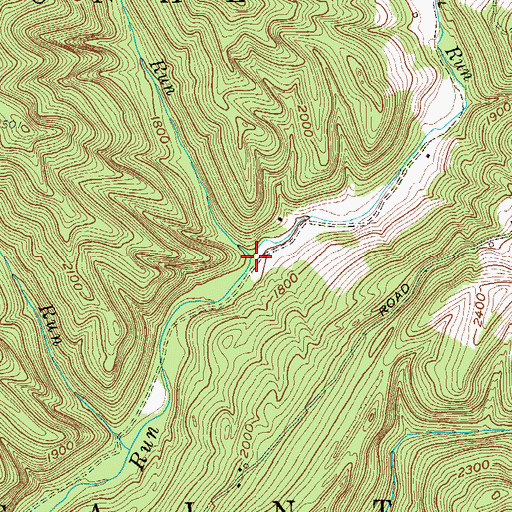 Topographic Map of Roaring Run, WV