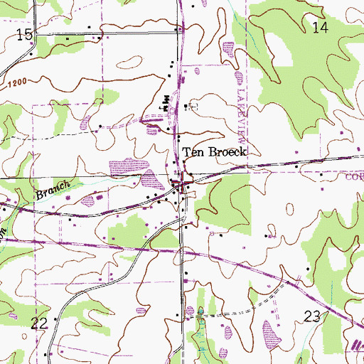 Topographic Map of Ten Broeck, AL