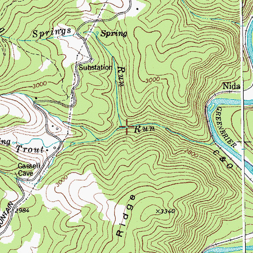 Topographic Map of Roaring Springs Run, WV