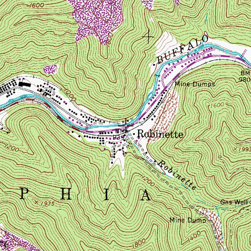Topographic Map of Robinette, WV