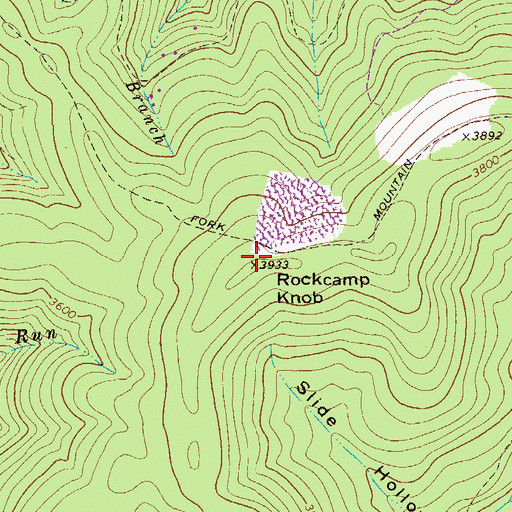 Topographic Map of Rockcamp Knob, WV