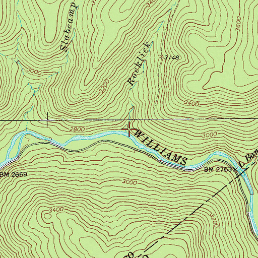 Topographic Map of Rocklick Run, WV