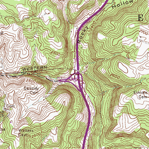 Topographic Map of Rocky Hollow, WV