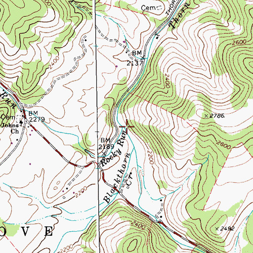Topographic Map of Rocky Run, WV