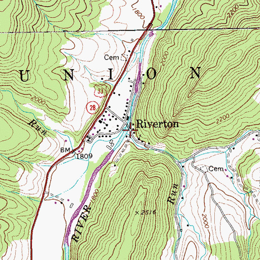 Topographic Map of Root Run, WV