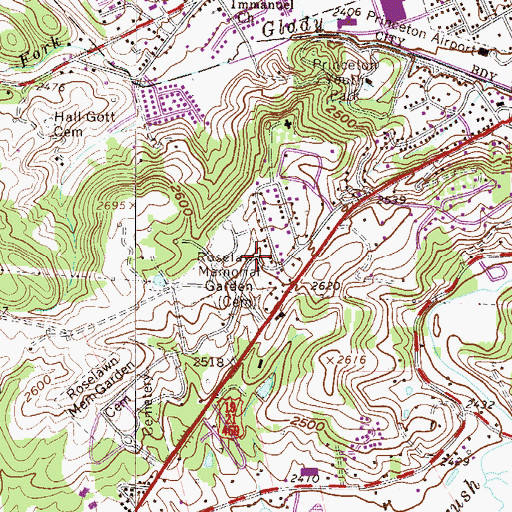Topographic Map of Roselawn Memorial Garden, WV