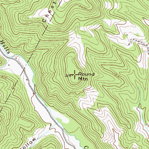 Topographic Map of Round Mountain, WV