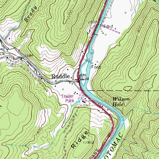 Topographic Map of Ruddle, WV