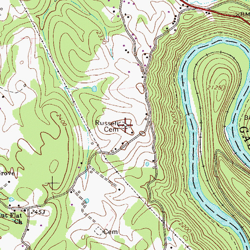 Topographic Map of Russell Cemetery, WV