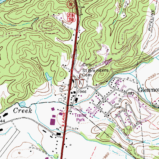 Topographic Map of Saint Brendens Cemetery, WV
