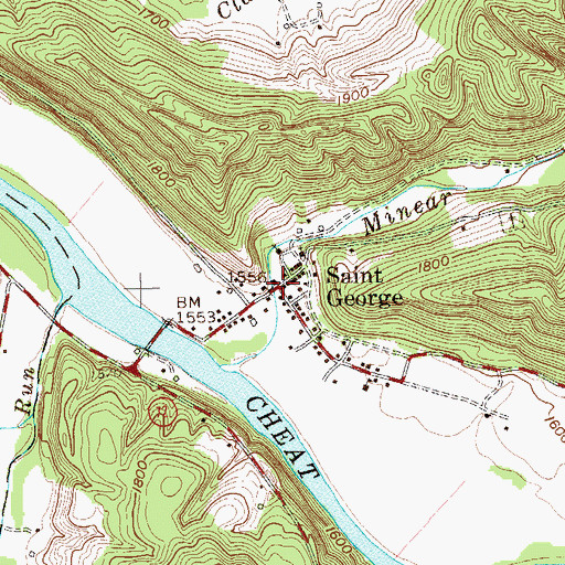 Topographic Map of Saint George, WV