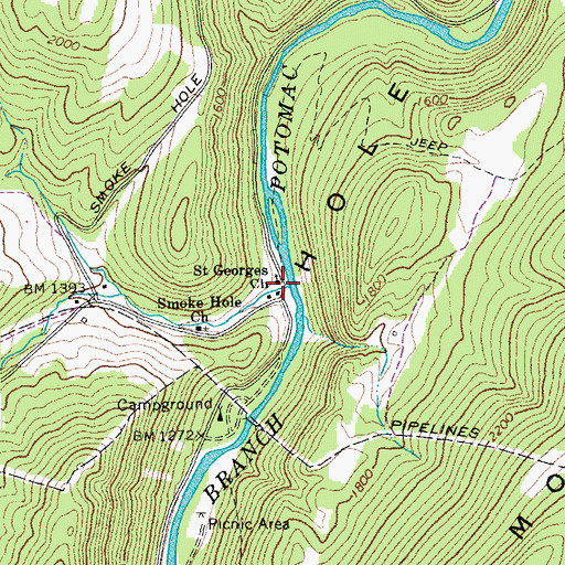 Topographic Map of Saint Georges Church, WV