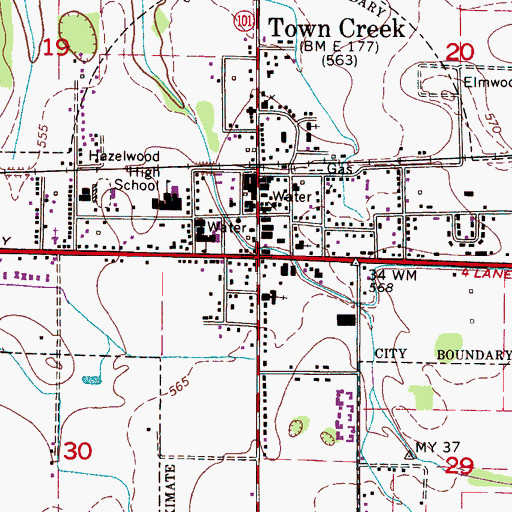 Topographic Map of Town Creek, AL