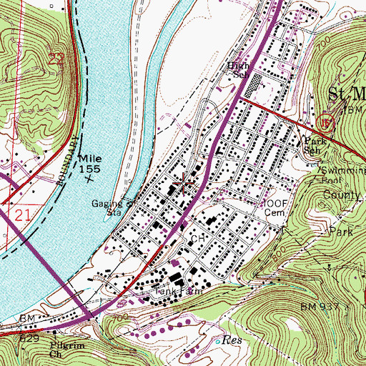 Topographic Map of Saint Marys, WV