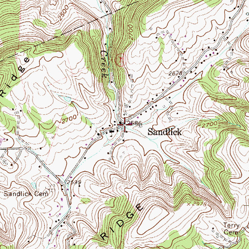 Topographic Map of Sandlick, WV