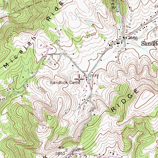 Topographic Map of Sandlick Cemetery, WV