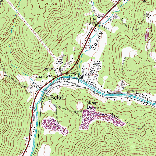 Topographic Map of Sandy Run, WV