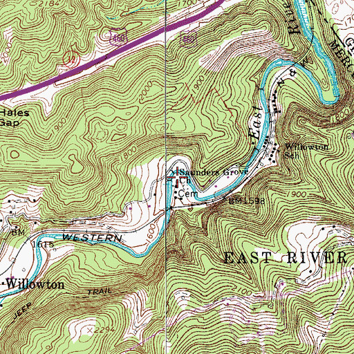 Topographic Map of Saunders Grove Church, WV