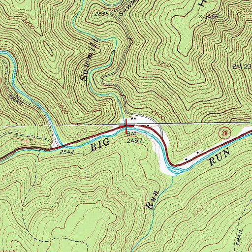 Topographic Map of Sawmill Branch, WV