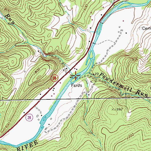 Topographic Map of Sawmill Run, WV