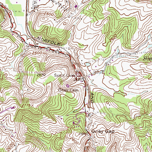 Topographic Map of Scott Cemetery, WV