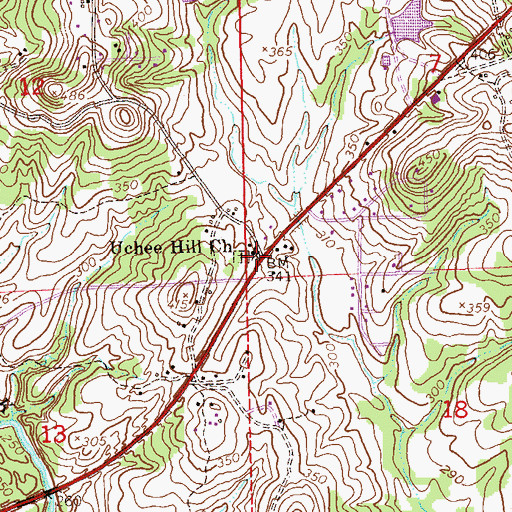Topographic Map of Uchee Hill Baptist Church, AL