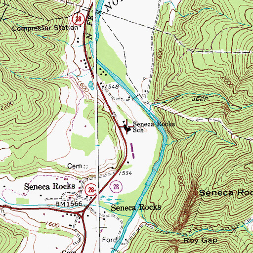 Topographic Map of Seneca Rock Elementary School (historical), WV