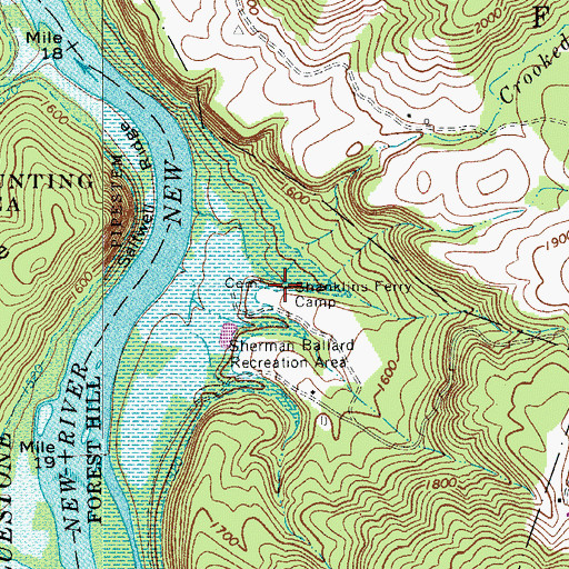 Topographic Map of Shanklins Ferry Camp, WV