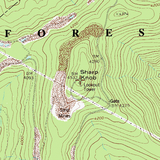 Topographic Map of Sharp Knob, WV