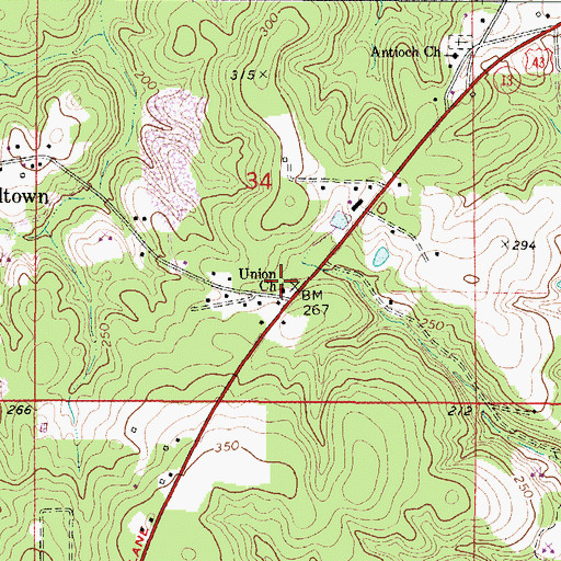 Topographic Map of Union Methodist Church, AL