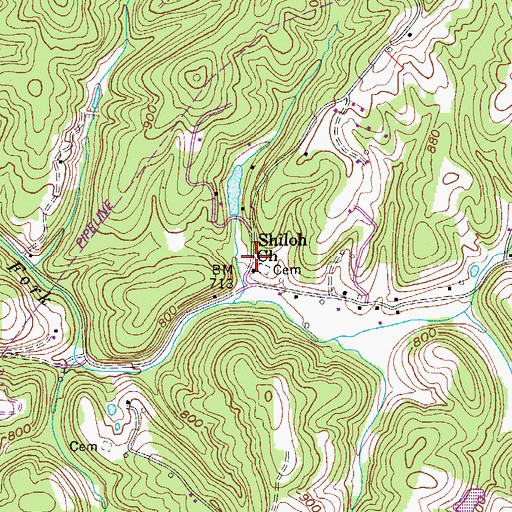 Topographic Map of Shiloh United Methodist Church, WV