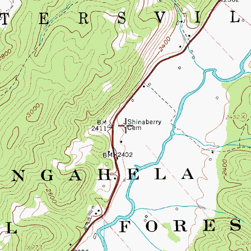 Topographic Map of Shinaberry Cemetery, WV
