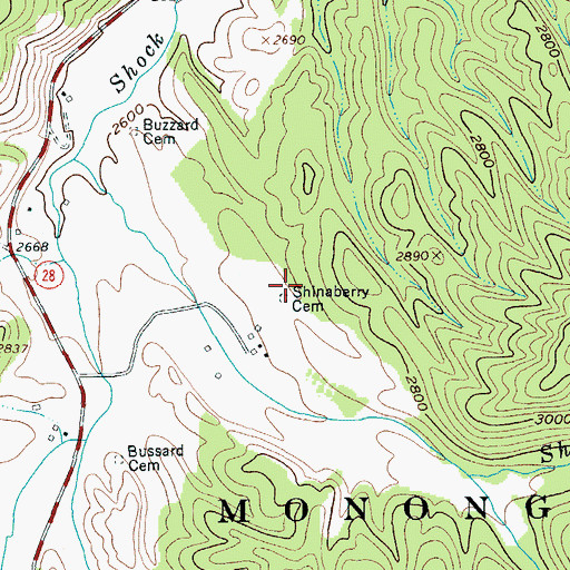 Topographic Map of Shinaberry Cemetery, WV