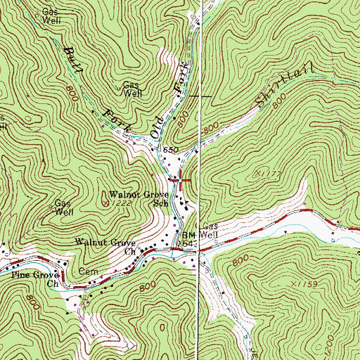 Topographic Map of Shirttail Fork, WV