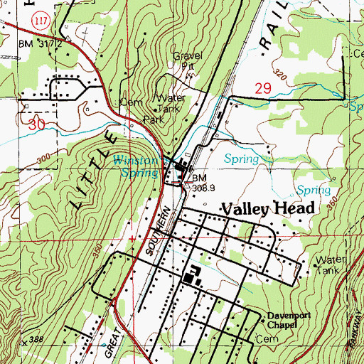 Topographic Map of Valley Head, AL