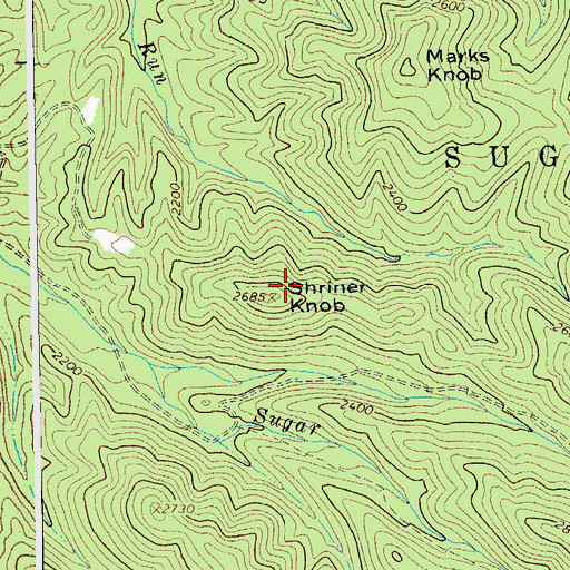 Topographic Map of Shriner Knob, WV