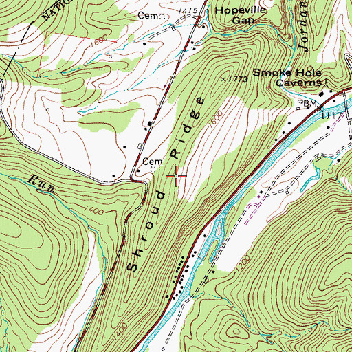 Topographic Map of Shroud Ridge, WV