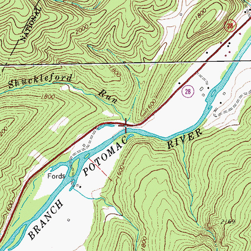 Topographic Map of Shuckleford Run, WV