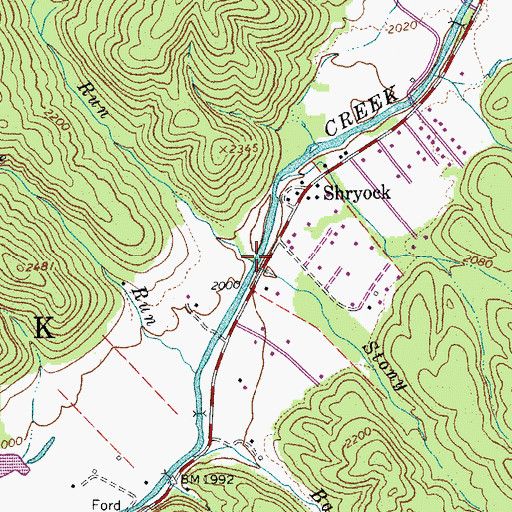 Topographic Map of Simms Run, WV