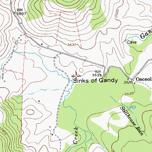 Topographic Map of Sinks of Gandy, WV