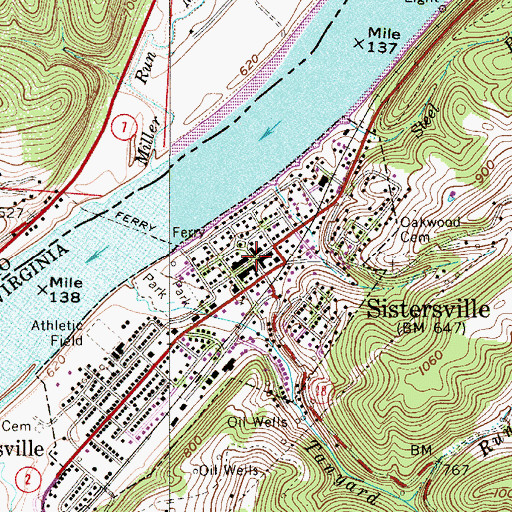 Topographic Map of Sistersville, WV