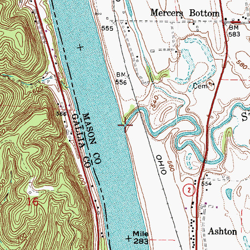 Topographic Map of Sixteenmile Creek, WV