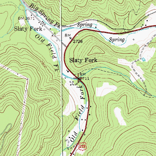 Topographic Map of Slaty Fork, WV