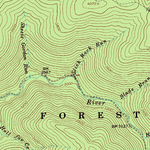 Topographic Map of Slick Rock Run, WV