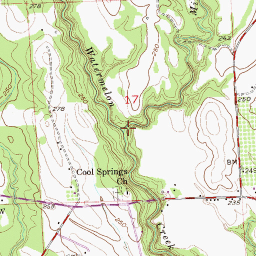 Topographic Map of Watermelon Creek, AL