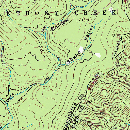 Topographic Map of Snake Valley, WV