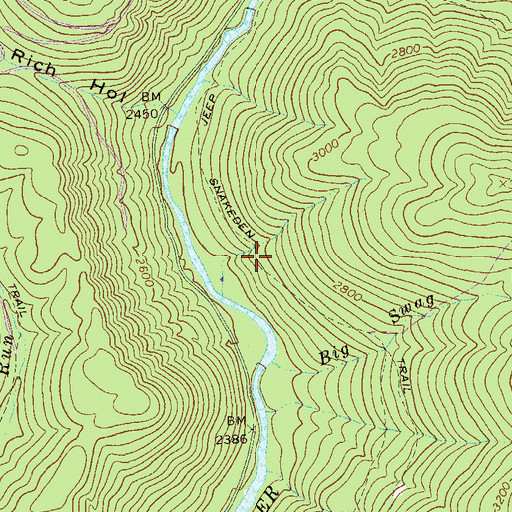 Topographic Map of Snakeden Trail, WV