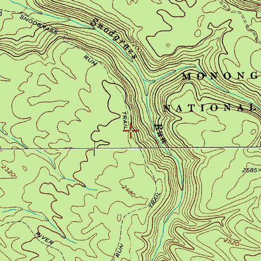 Topographic Map of Snodgrass Run Trail, WV